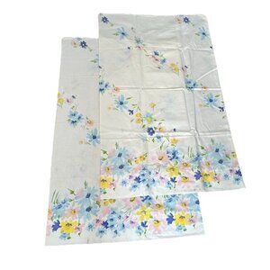 Vintage 60s 70s Floral Pillowcases Blue Yellow Pink Standard Sz Power Set Stains